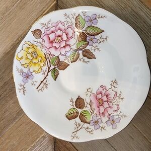 Taylor & Kent Bone China Saucer‎ Plate Gold Trim Painted Flowers Floral Decor